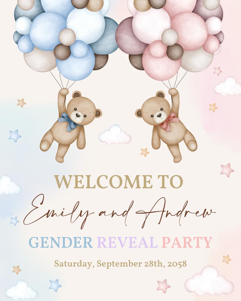 Teddy Bear Gender Reveal Welcome Sign | Editable Canva Baby Shower Poster
