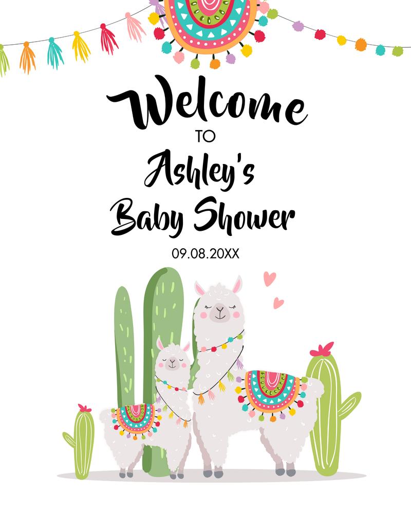 Llama Baby Shower Welcome Sign | Editable Canva Template | Fiesta Cactus Theme