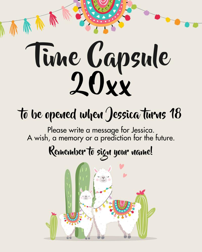 Editable Llama Time Capsule & Guestbook | Boho Fiesta Birthday & Baby Shower