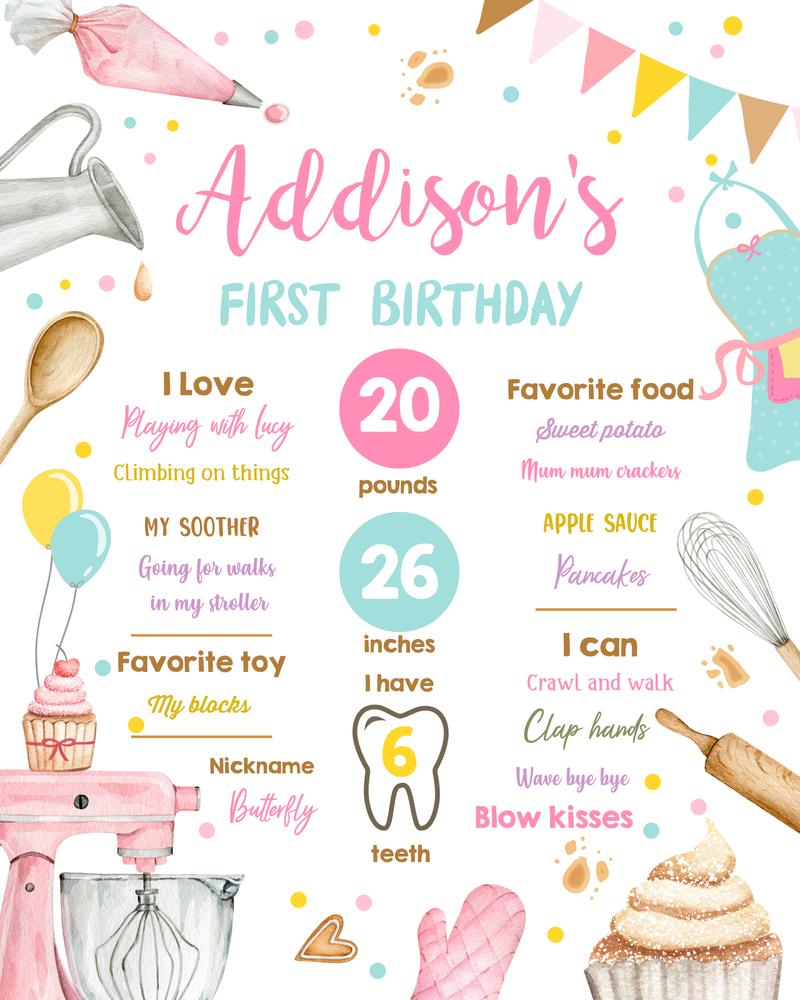 Editable Little Chef Birthday Milestones Sign | Kids Baking Party Canva Template
