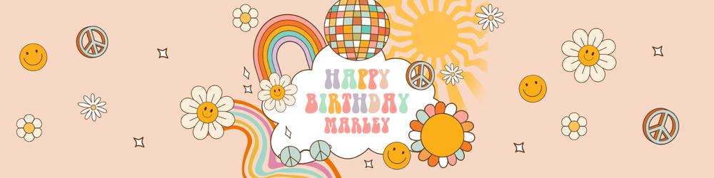 Editable Groovy Retro Flower Birthday Water Bottle Labels | Canva Template