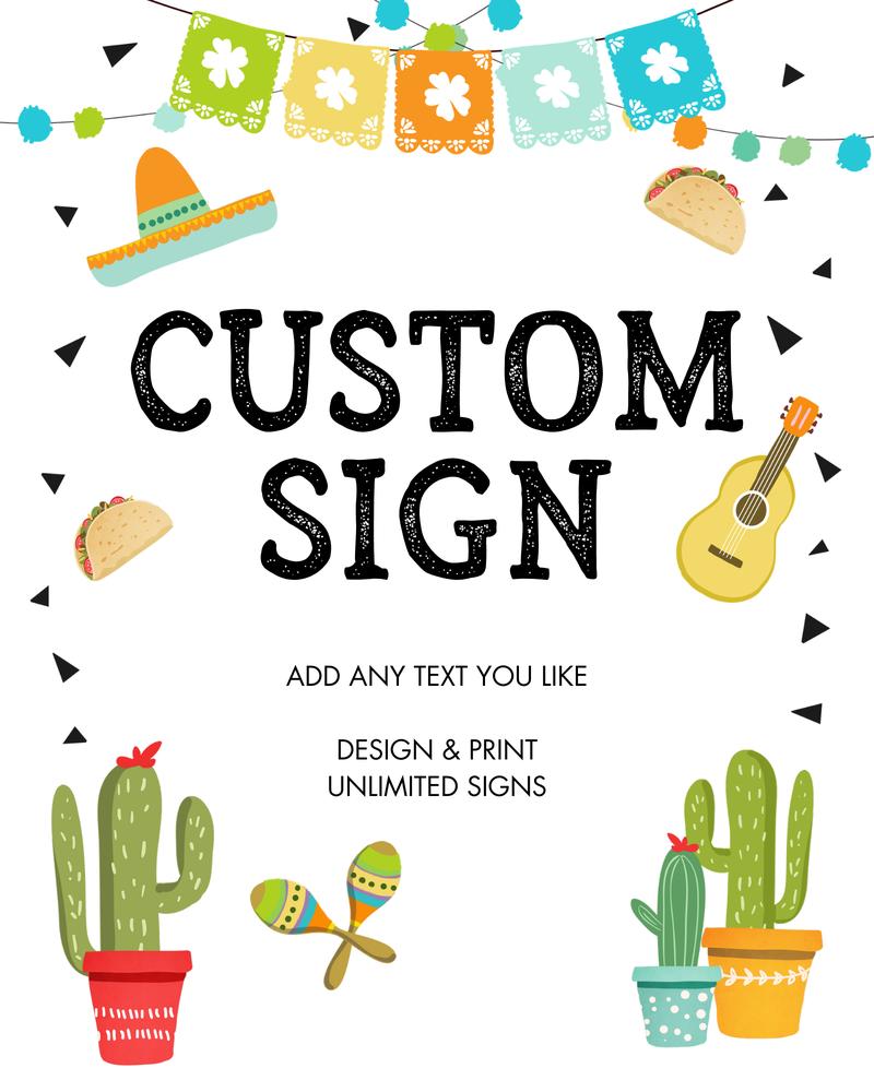 Editable Fiesta Cactus Sign Template | Mexican Theme Shower Decor 8x10