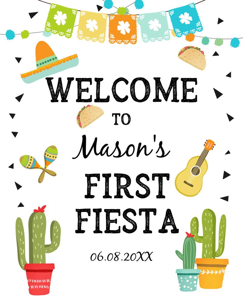 First Birthday Fiesta Welcome Sign | Editable Cactus Taco 1st Birthday Canva