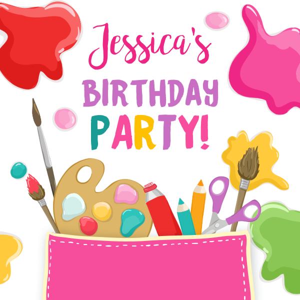 Editable Pink Art Party Favor Tags - Girls Painting Birthday Thank You Label
