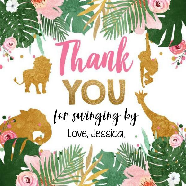 Editable Safari Animals Favor Tags - Pink & Gold Girl Wild One Jungle Template