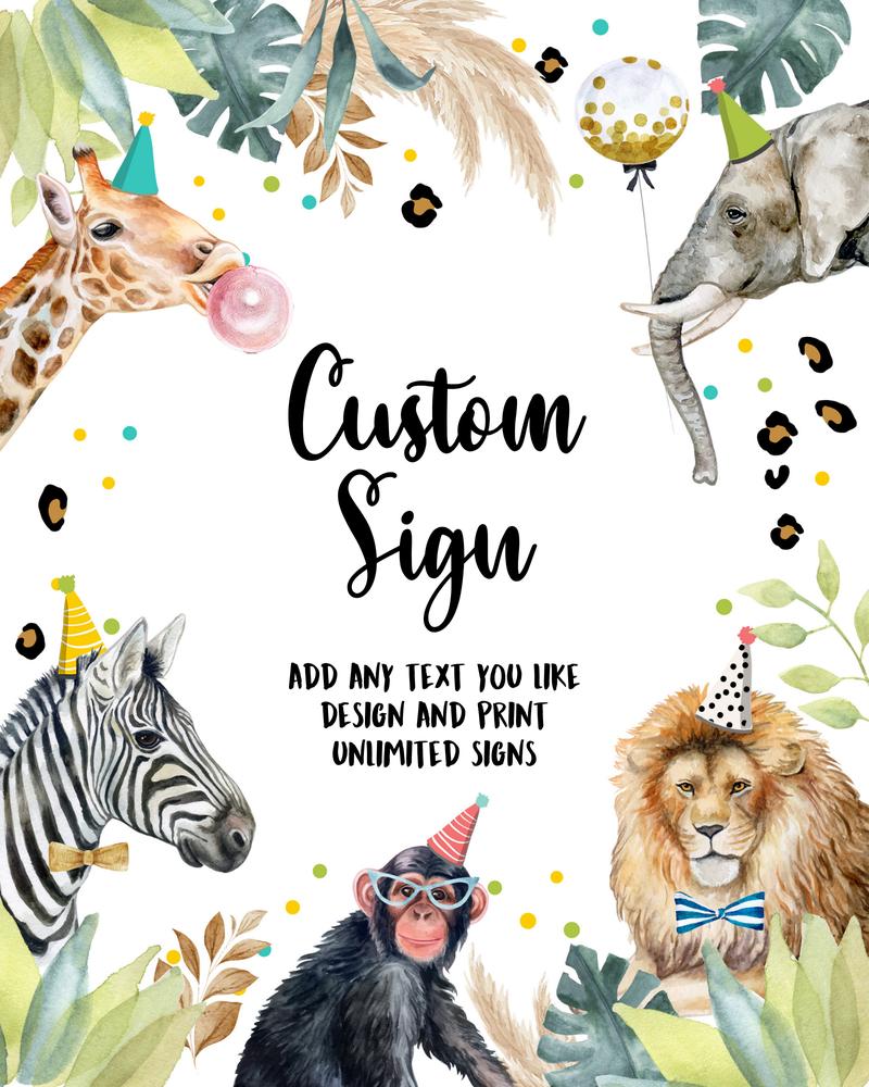 Wild One Party Animals Table Sign | Editable Safari Zoo Decor Girl 8x10