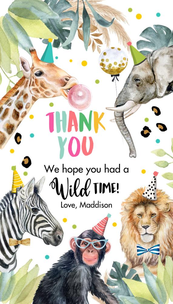 Party Animals Favor Tags | Wild One Birthday Thank You Tags | Editable Template