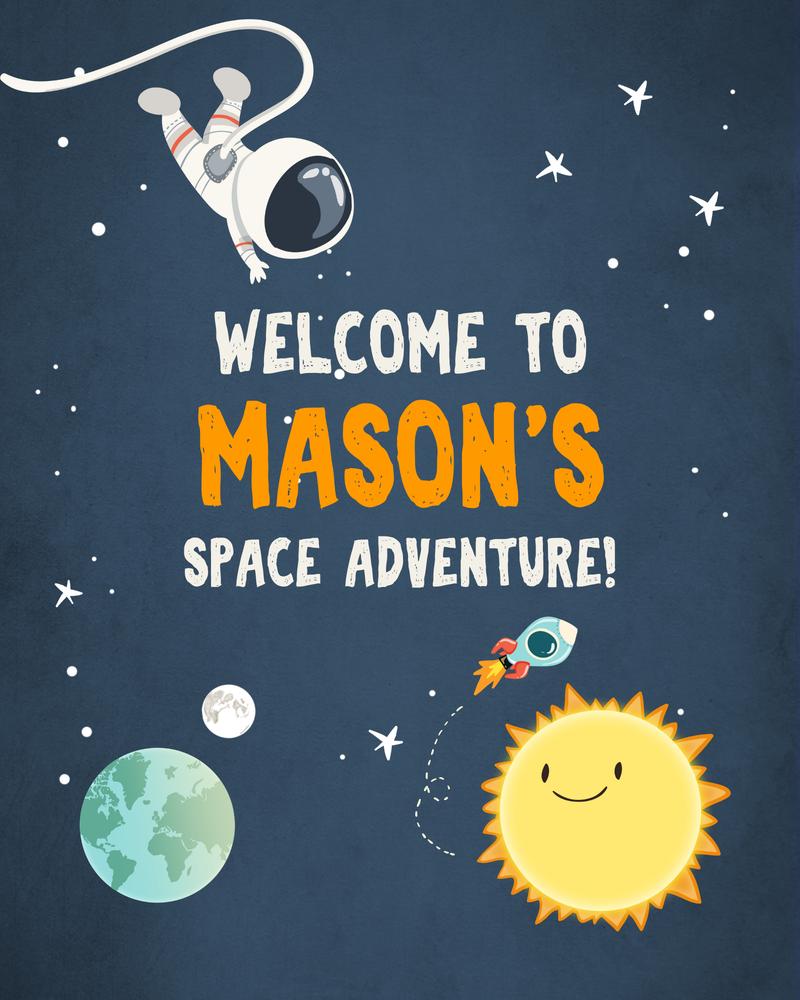 Outer Space Astronaut Welcome Sign | Editable 1st Birthday Space Welcome Poster