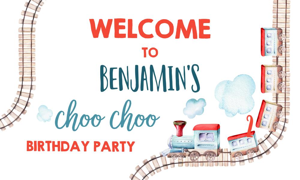 Vintage Train Birthday Backdrop Banner - Editable Canva Template