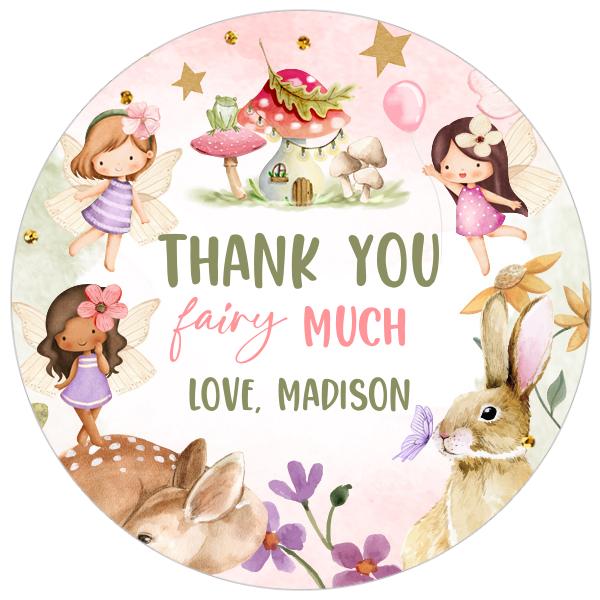 Editable Fairy Birthday Favor Tags - Enchanted Forest Thank You Labels Canva