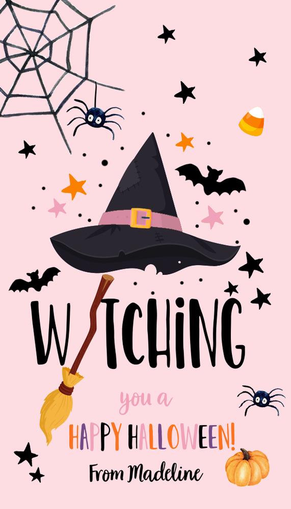 Editable Halloween Witch Favor Tags | Cute Trick or Treat Gift Tags Canva