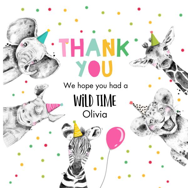 Editable Safari Party Animals Favor Tags - Wild One Birthday Thank You Labels