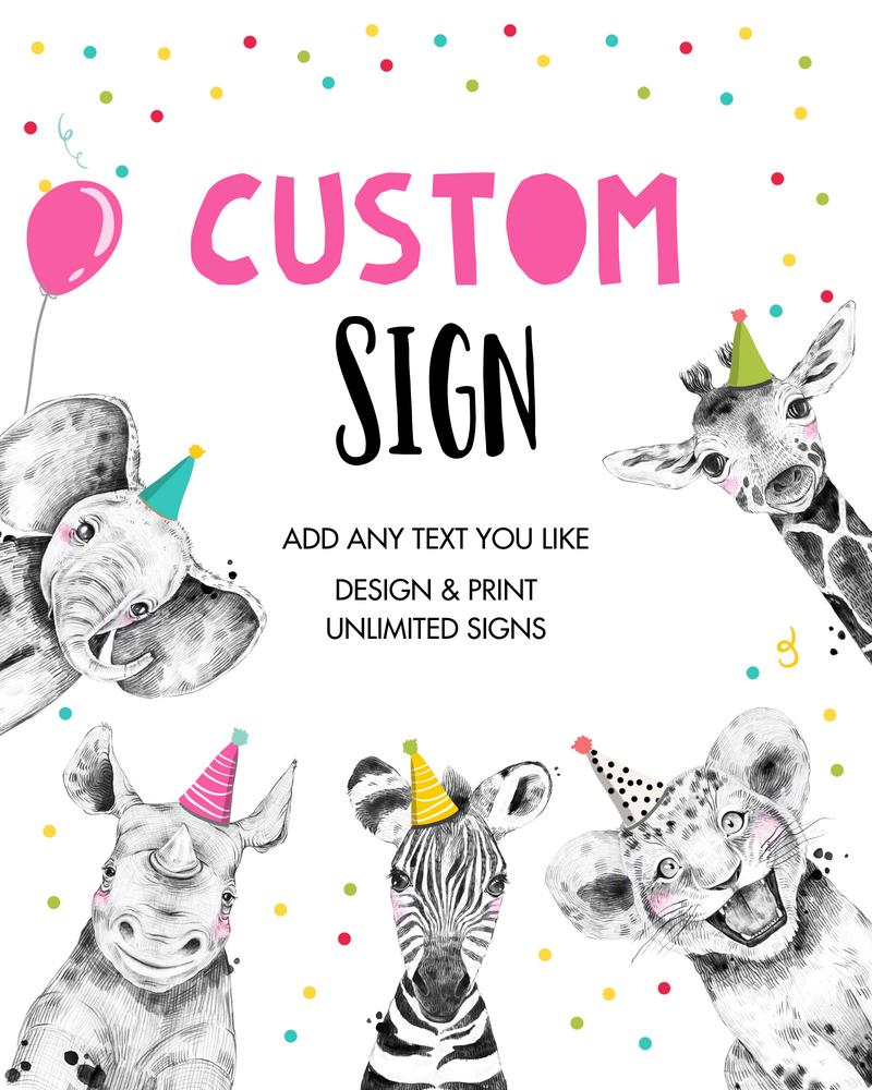 Wild One Party Animals Sign | Editable Girl Safari Zoo Decor Canva Template