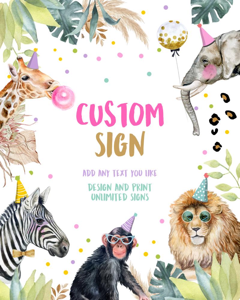 Wild One Girl Safari Animal Sign | Editable 8x10 Canva Table Decor Template