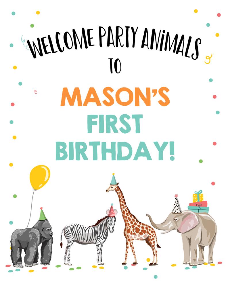 Editable Party Animals Welcome Sign | Boy Safari Birthday Jungle Poster Canva