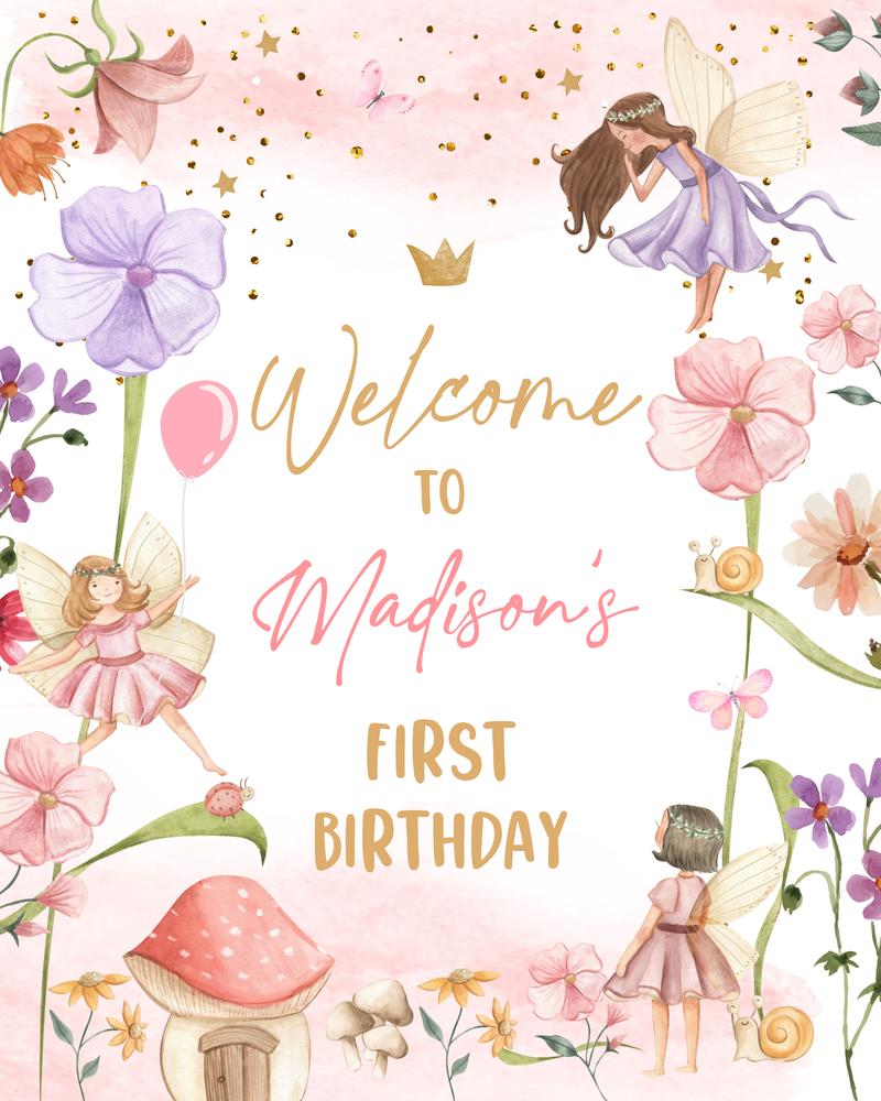 Fairy Birthday Welcome Sign | Editable Enchanted Forest Garden Poster Template