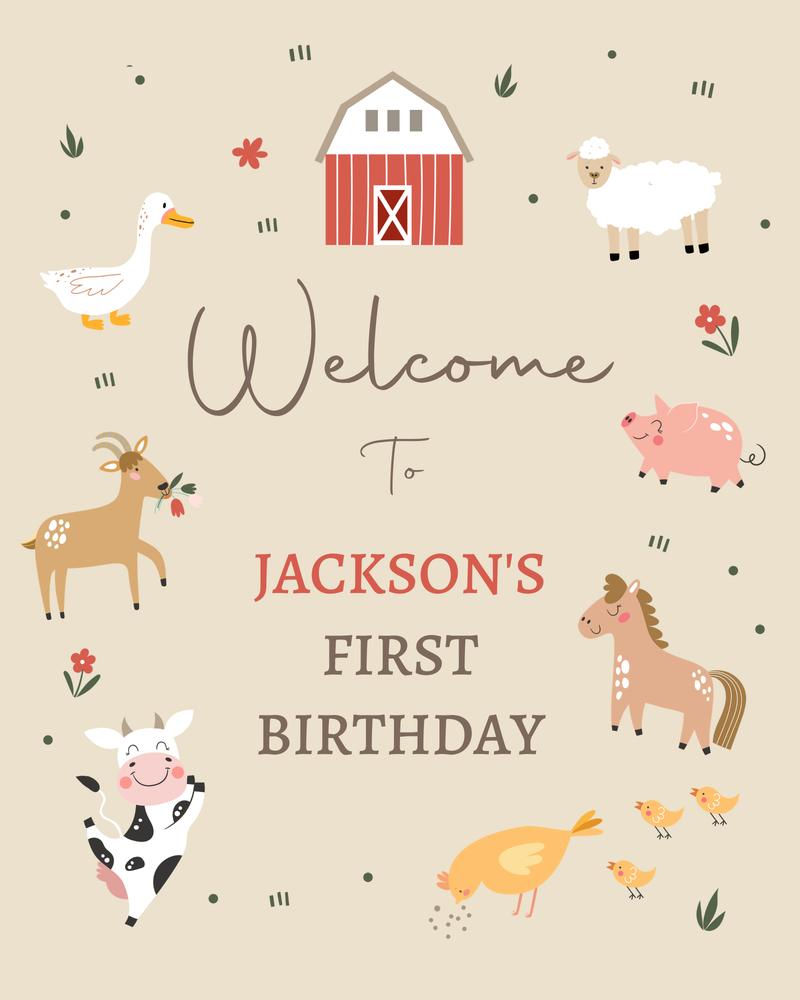 Farm Birthday Welcome Sign Template | Editable Red Barnyard Boy Party Decor
