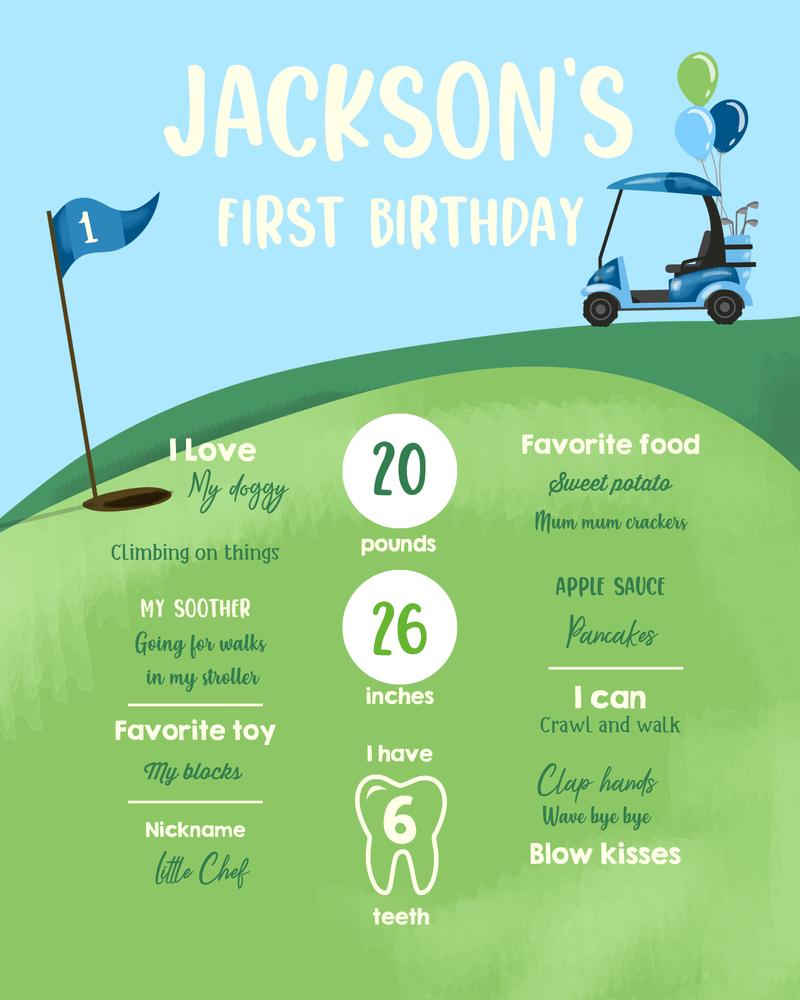 Hole in One Golf 1st Birthday Milestone Sign | Editable Canva Template