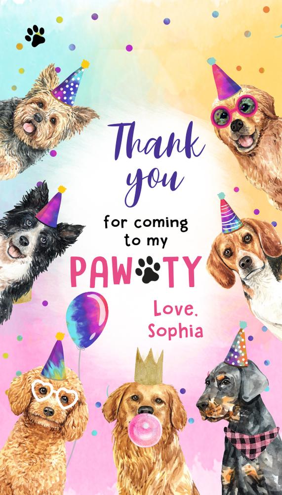 Editable Girl Puppy Birthday Favor Tags - Pink Dog Pawty Thank You Tags