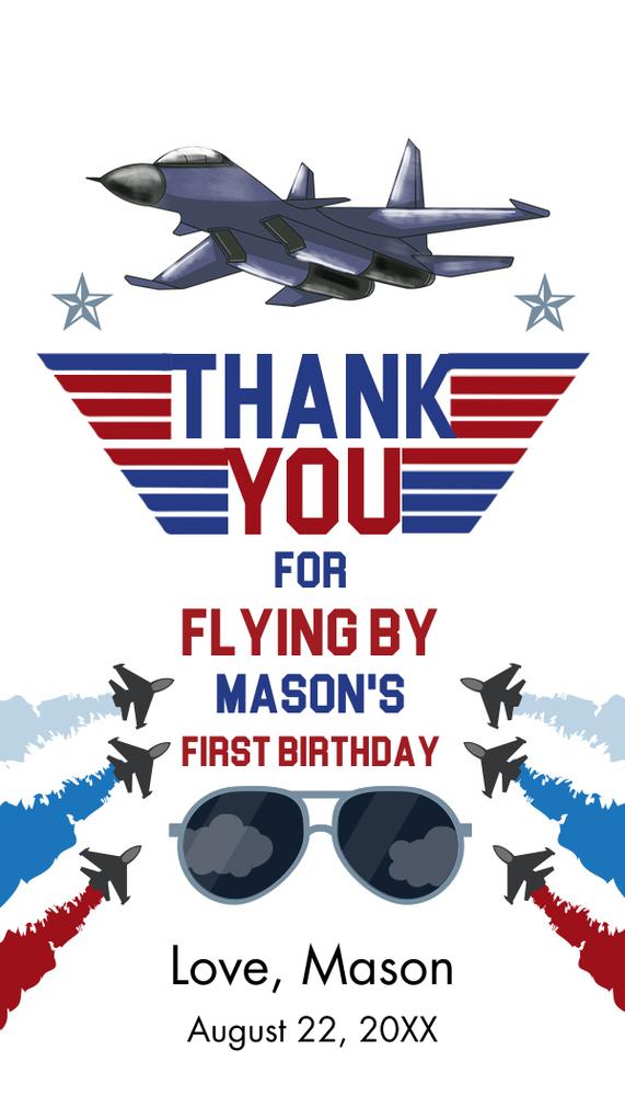 Fighter Pilot Birthday Favor Tag | Editable Canva Jet Airplane Thank You Label