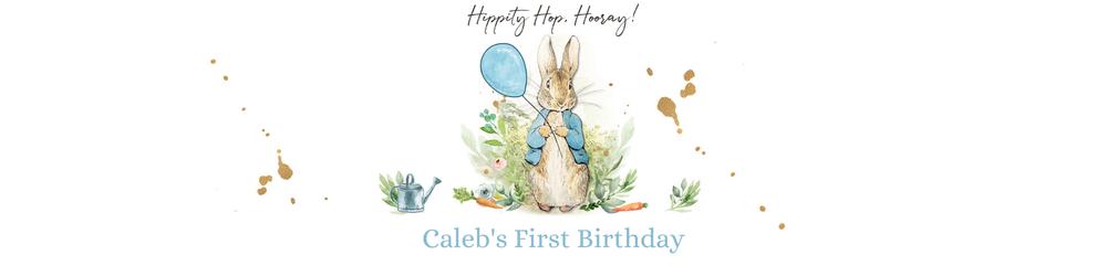Peter Rabbit Water Bottle Labels | Editable Canva Birthday Template Blue Rustic