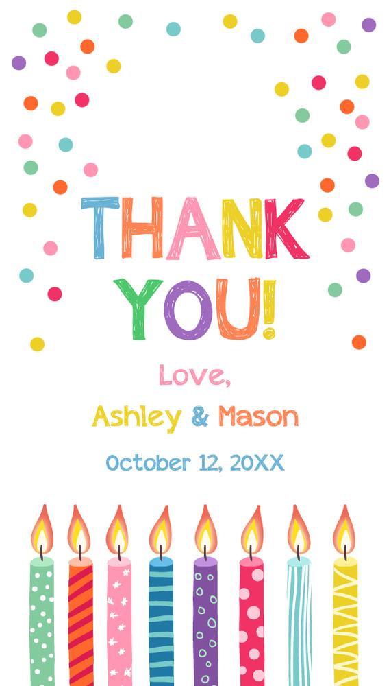 Editable Twin Birthday Candle Tags - Colorful Confetti Favor Label Template