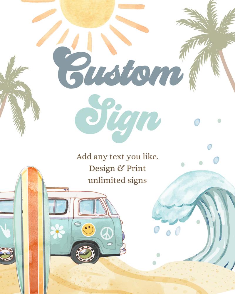 Editable Surfs Up Birthday Sign Template | The Big One Custom Party Poster