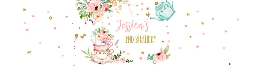 Tea Party Birthday Water Bottle Labels | Editable Floral Tea for Two Wraps