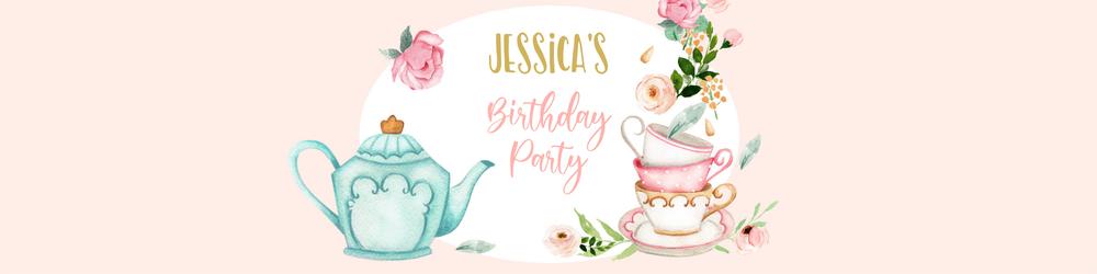 Tea for Two Water Bottle Labels | Pink Floral Girl Birthday Canva Template