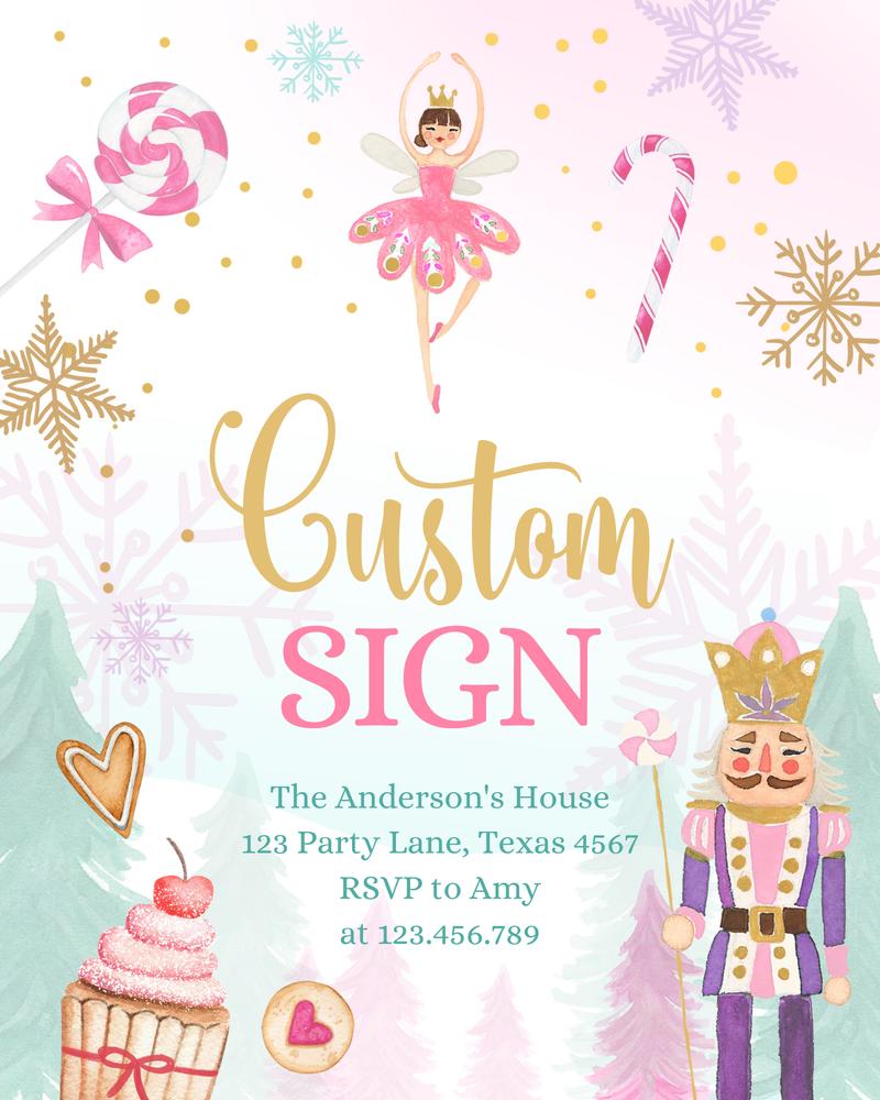 Nutcracker Birthday Table Sign | Land of Sweets Editable Canva Template