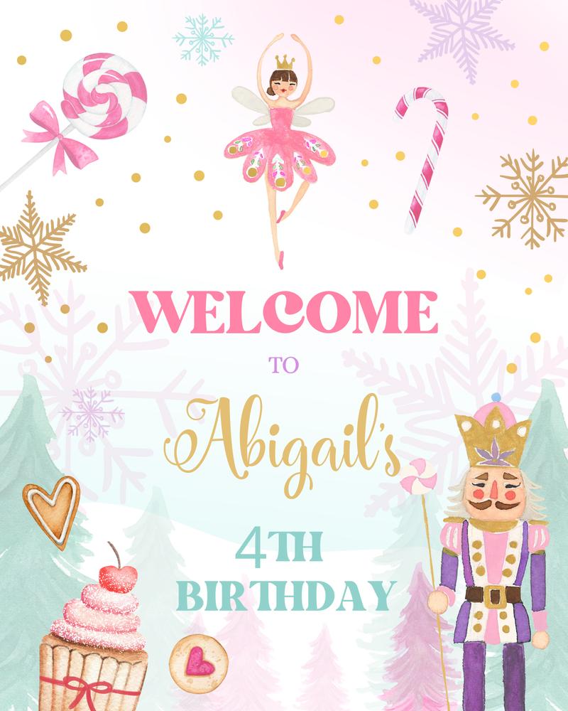 Nutcracker Birthday Welcome Sign | Editable Land of Sweets Winter Party Template