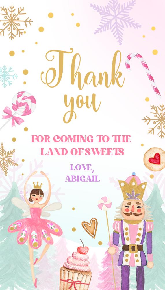 Pink Nutcracker Birthday Favor Tags | Editable Land of Sweets Thank You Label