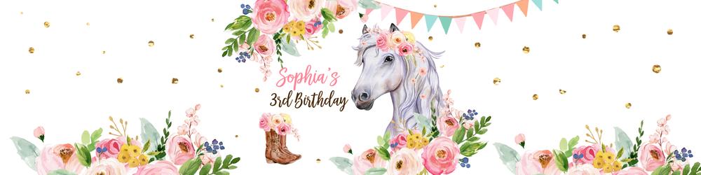 Editable Horse Water Bottle Labels - Pink Floral Cowgirl Birthday Template