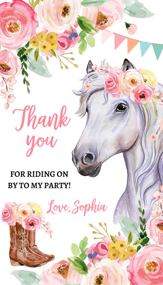 Cowgirl Birthday Favor Tag, Editable Horse Party Thank You Tags, Pink Floral