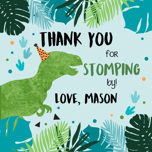 Dinosaur Birthday Favor Tags | Editable Three Rex Thank You Tags | Blue & Green