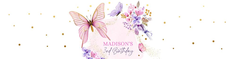 Editable Butterfly Water Bottle Labels | Pink & Gold Floral Canva Template