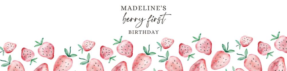 Strawberry Water Bottle Labels | Berry Sweet 1st Birthday Canva Template