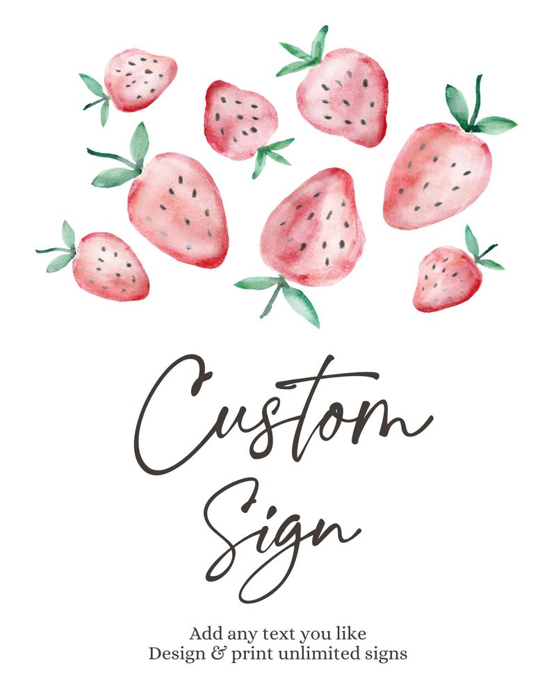 Berry Sweet Strawberry Birthday Sign | Editable Canva Template 8x10