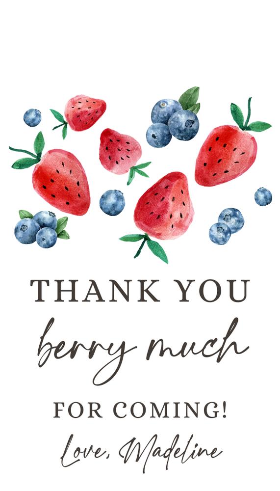 Strawberry Blueberry Berry First Birthday Favor Tags - Editable Canva Template