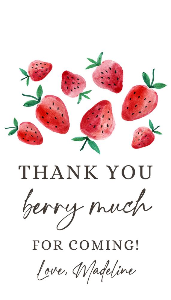 Strawberry Birthday Favor Tags | Editable Berry First Birthday Thank You Label