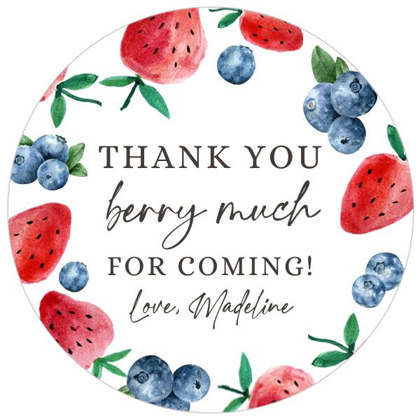 Editable Berry First Birthday Favor Tags - Strawberry & Blueberry Labels