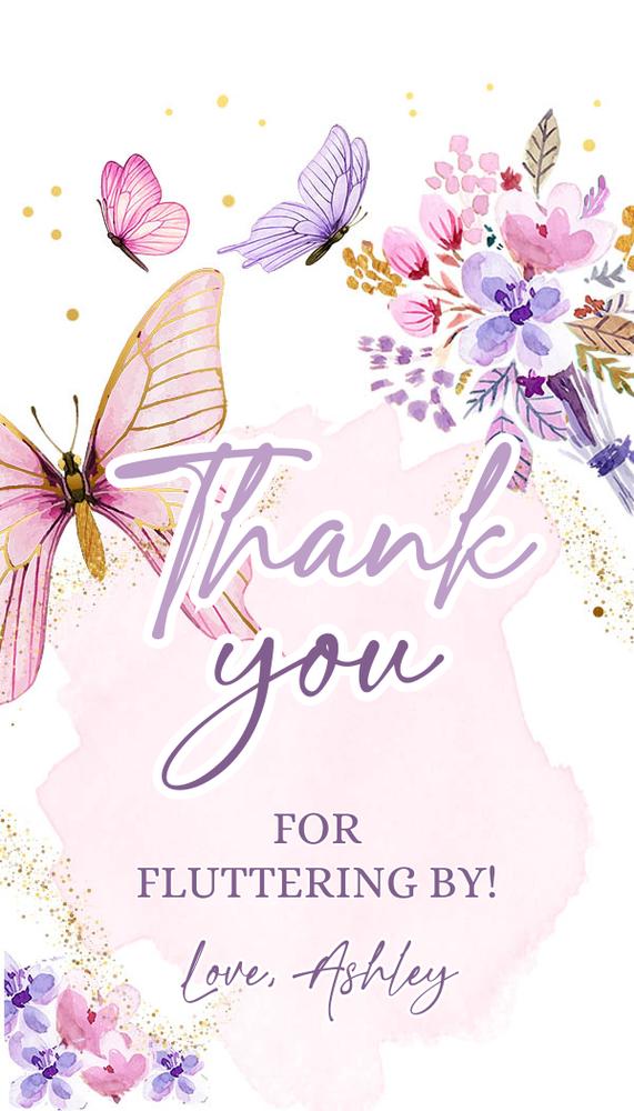 Editable Pink & Gold Butterfly Favor Tags - Floral Garden Birthday Thank You