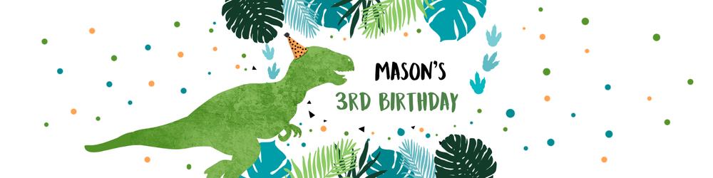 Editable Dinosaur Water Bottle Labels | Blue & Green T-Rex Birthday Template