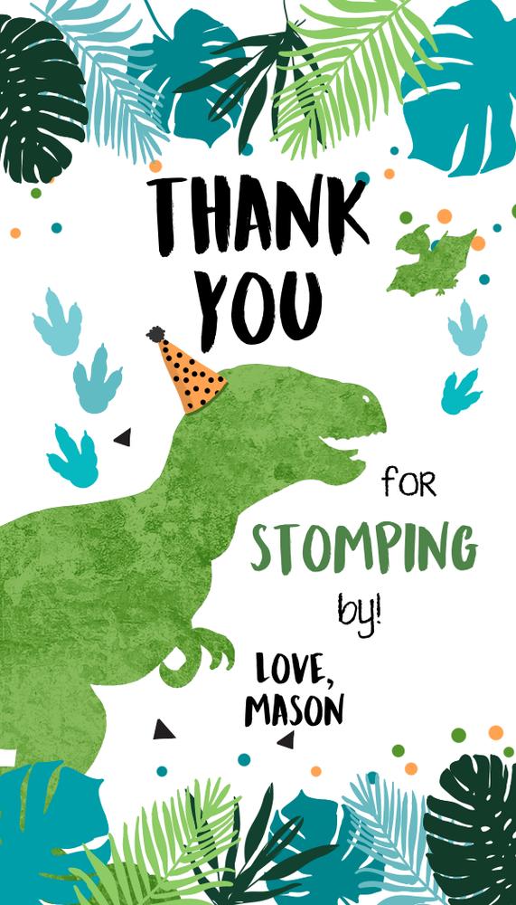 Editable Dinosaur Birthday Favor Tags | Three Rex Green Blue Dino Party Labels