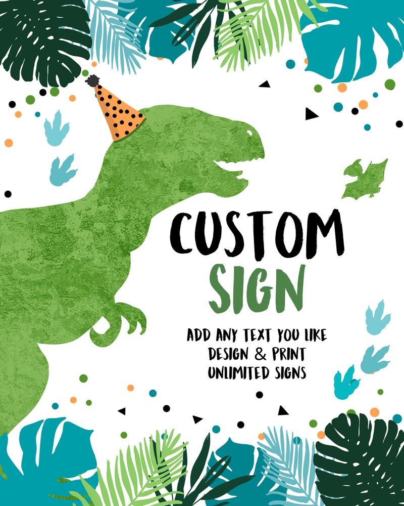 Editable Dinosaur Birthday Table Sign - Blue & Green Dino Party Decor 8x10