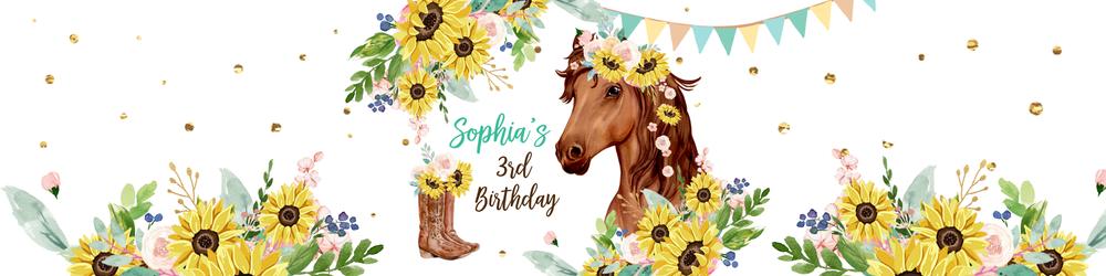 Horse & Sunflowers Water Bottle Labels | Editable Cowgirl Birthday Template