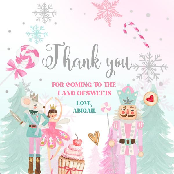 Editable Nutcracker Favor Tag | Pink & Silver Land of Sweets Birthday Label