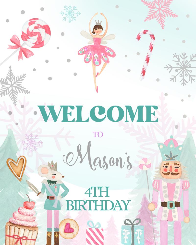 Nutcracker Birthday Welcome Sign Template | Winter Land of Sweets Party