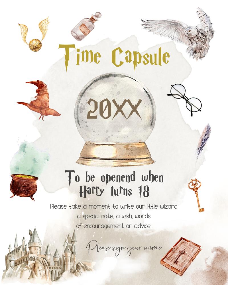 Wizard Time Capsule Template | First Birthday & Baby Shower | Editable Canva