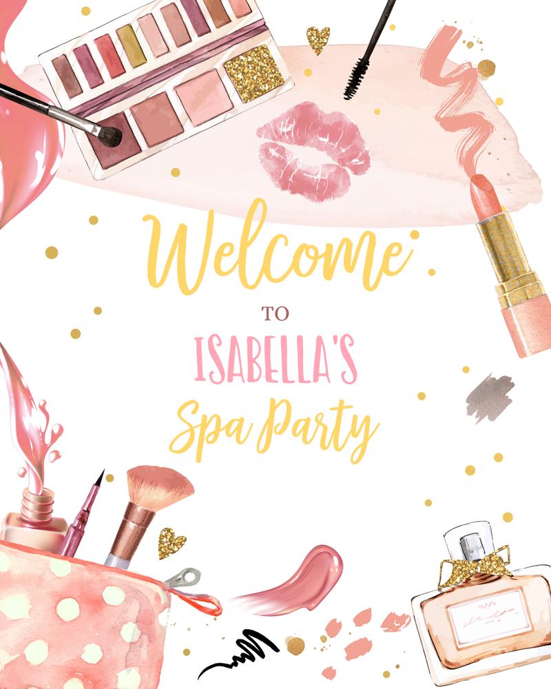 Editable Spa Birthday Welcome Sign - Pink and Gold Glamour Party Decor